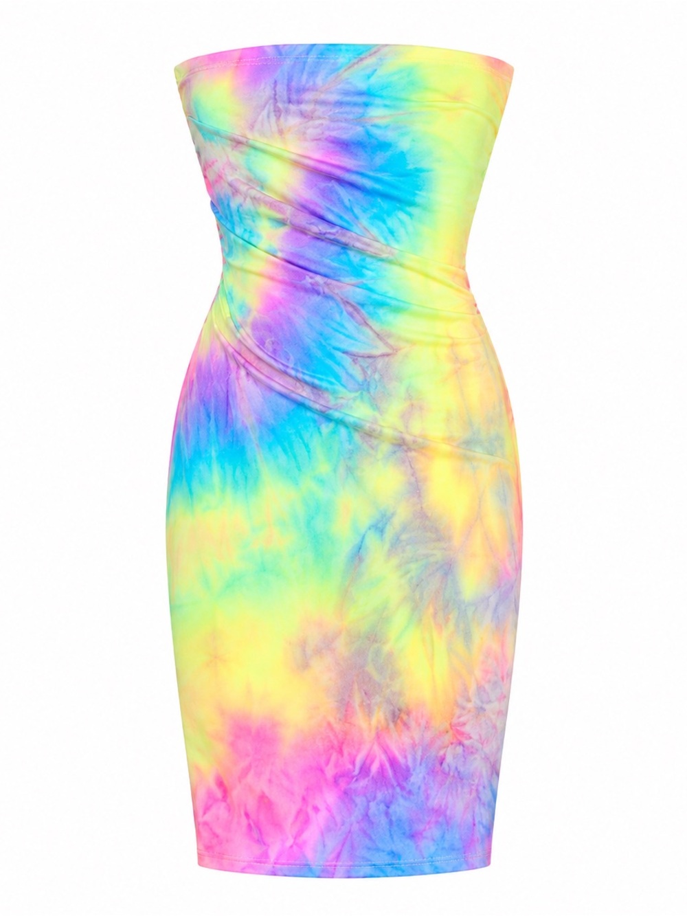 Fashion Nova Strapless Tie-Dye Mini Dress in Pink Multicolor